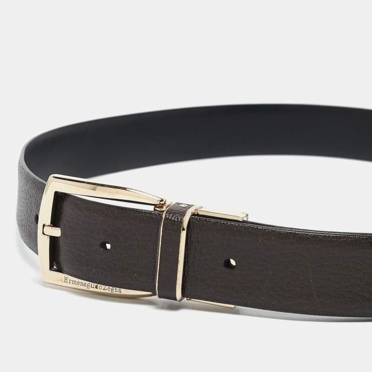 Pre Owned Ermenegildo Zegna Black/Brown Leather Buckle Reversible Belt 