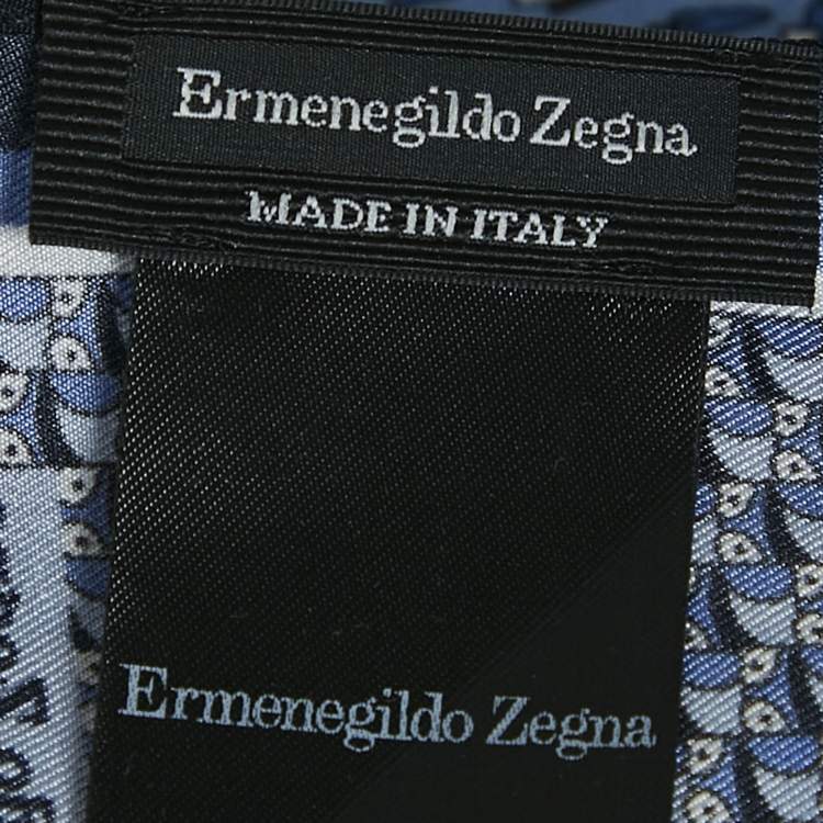 Pre Owned Ermenegildo Zegna Navy Blue Printed Silk Pocket Square