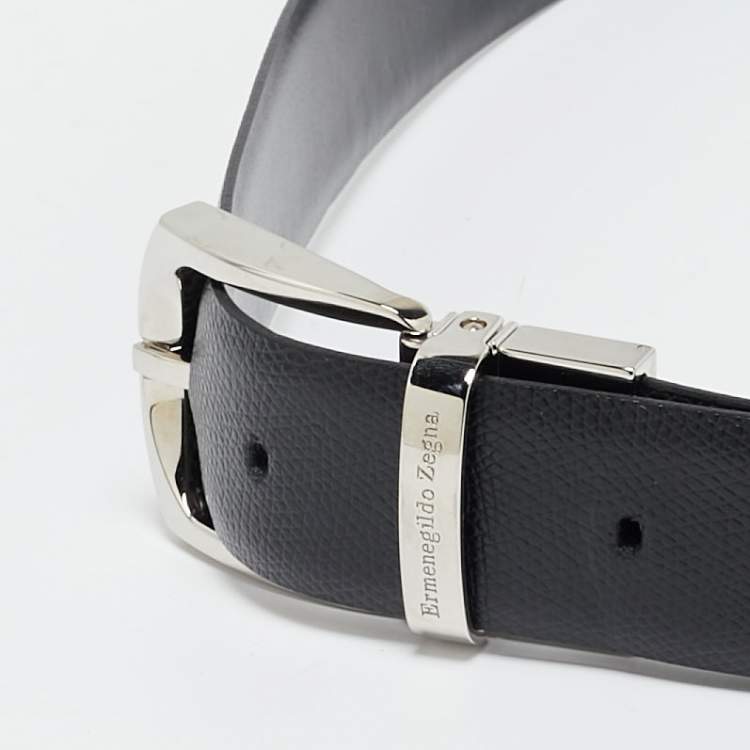 Pre Owned Ermenegildo Zegna Black Leather Cut to Size Reversible Belt
