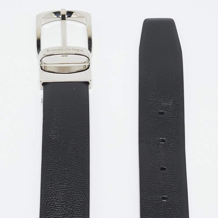 Pre Owned Ermenegildo Zegna Black Leather Cut to Size Reversible Belt