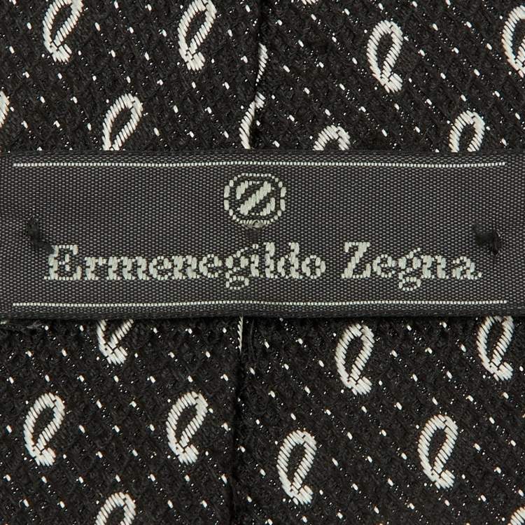 Pre Owned Ermenegildo Zegna Black Paisley Pattern Silk Tie