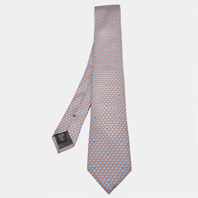 Pre Owned Ermenegildo Zegna Blue Printed Silk Tie 
