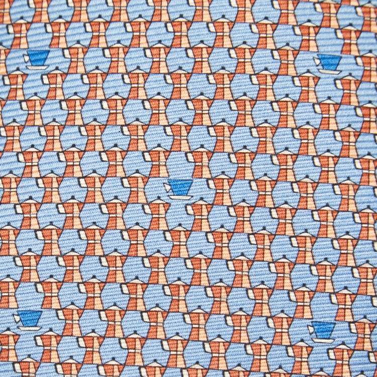 Pre Owned Ermenegildo Zegna Blue Printed Silk Tie 