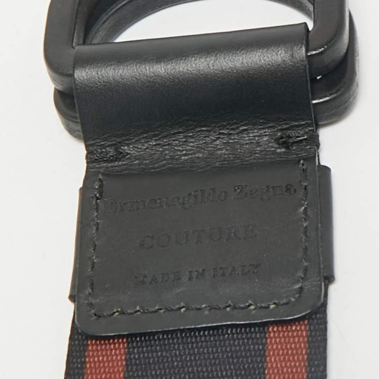 Pre Owned Ermenegildo Zegna Black/Brown Canvas and Leather Logo Belt 