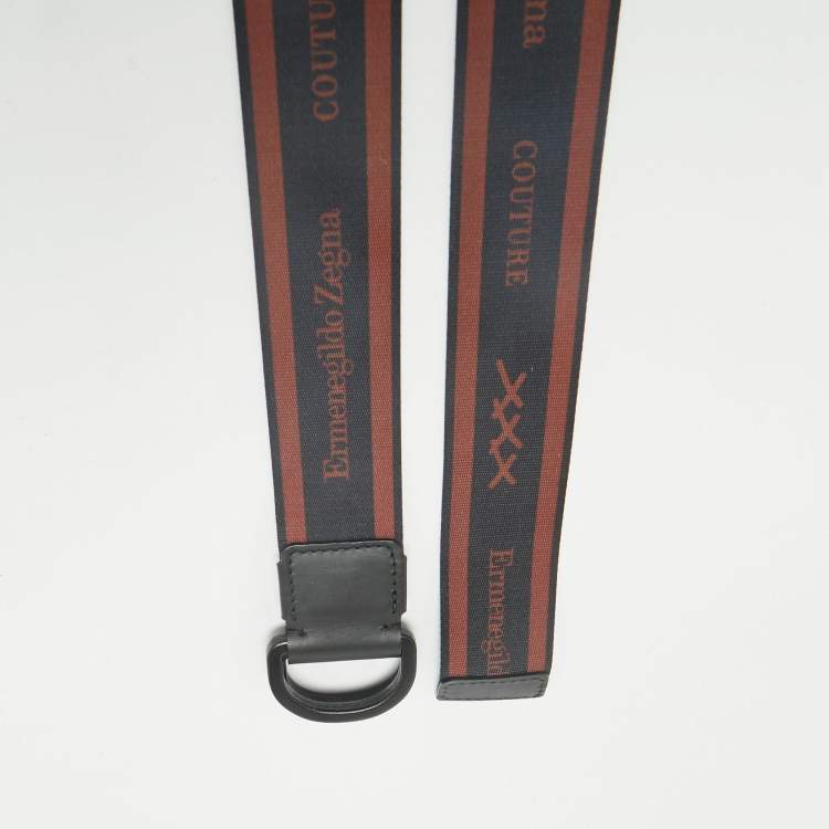 Pre Owned Ermenegildo Zegna Black/Brown Canvas and Leather Logo Belt 