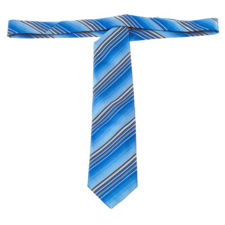 Pre Owned Ermenegildo Zegna Blue Diagonal Striped Silk Tie
