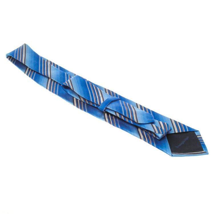 Pre Owned Ermenegildo Zegna Blue Diagonal Striped Silk Tie