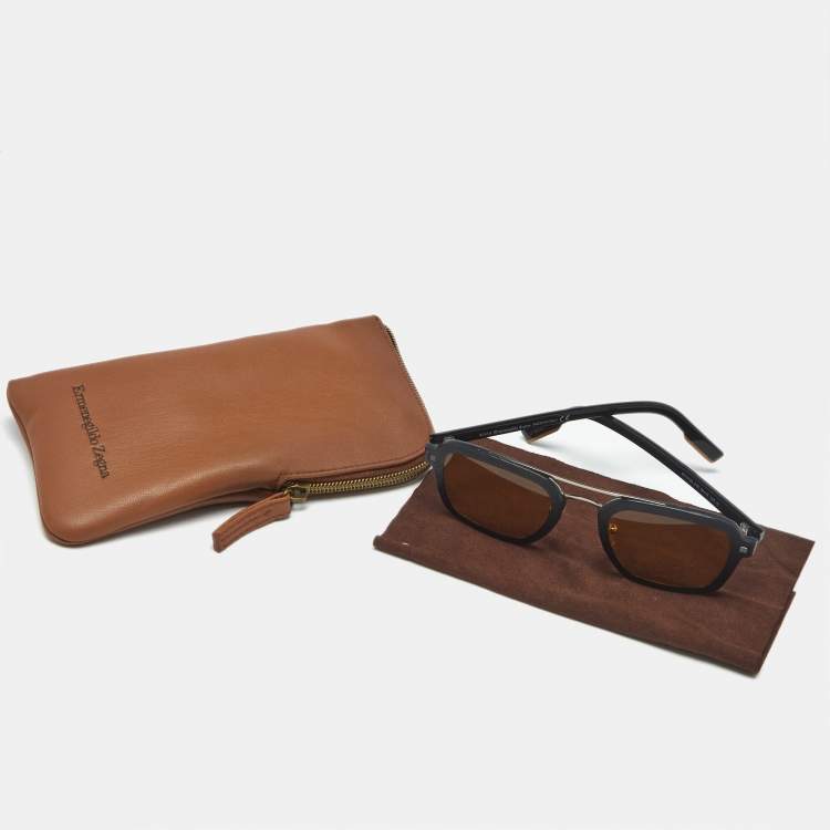 Pre Owned Ermenegildo Zegna Brown/Black EZ0120 Square Sunglasses