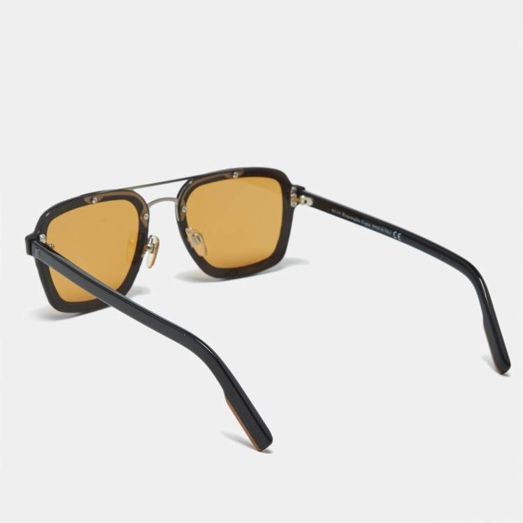 Pre Owned Ermenegildo Zegna Brown/Black EZ0120 Square Sunglasses