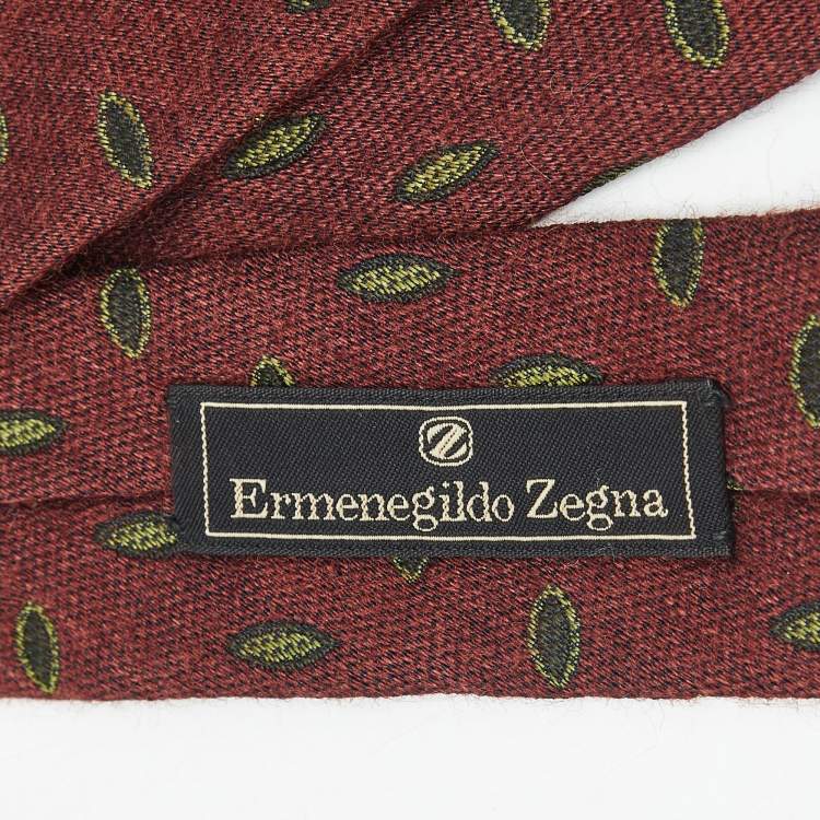 Pre Owned Ermenegildo Zegna Brown Patterned Silk Blend Traditional Tie