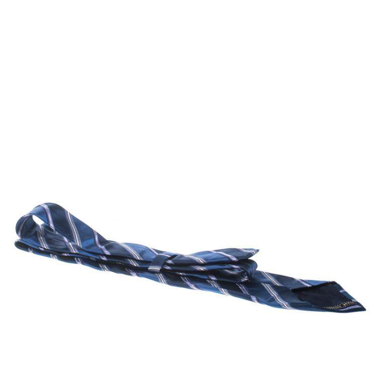 Pre Owned Ermenegildo Zegna Blue and Purple Striped Silk Tie
