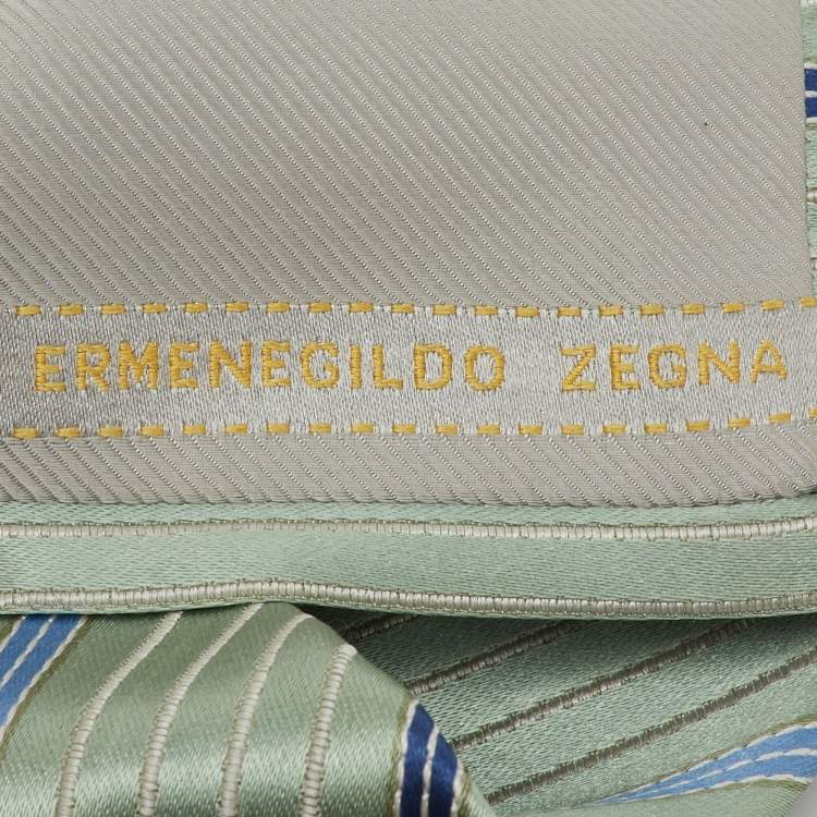Pre Owned Ermenegildo Zegna Green/Blue Striped Silk Tie