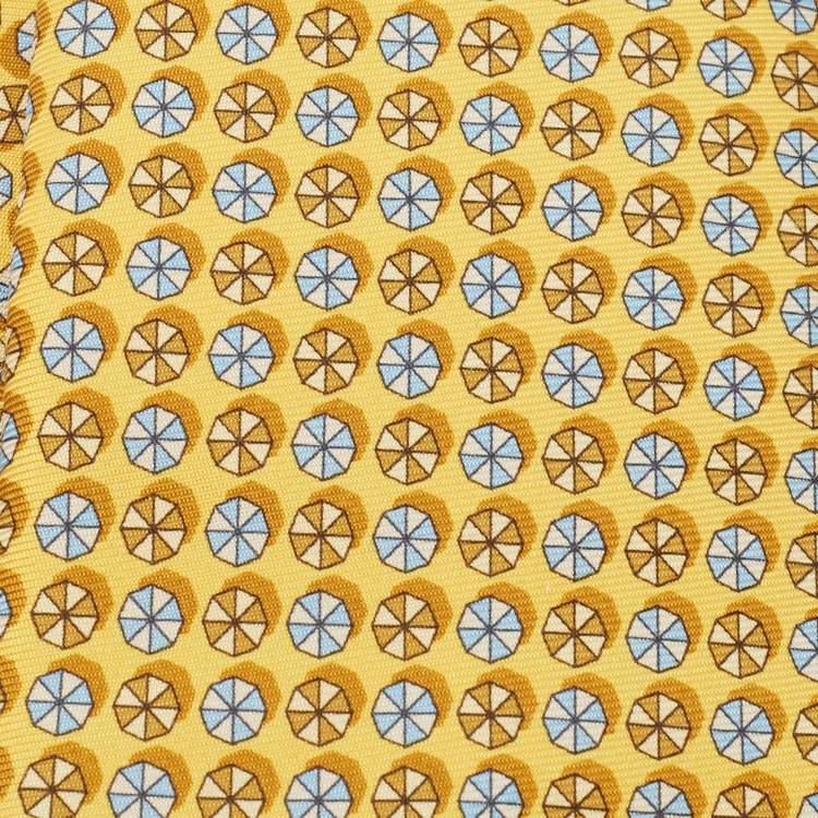 Pre Owned Ermenegildo Zegna Yellow Patterned Silk Tie