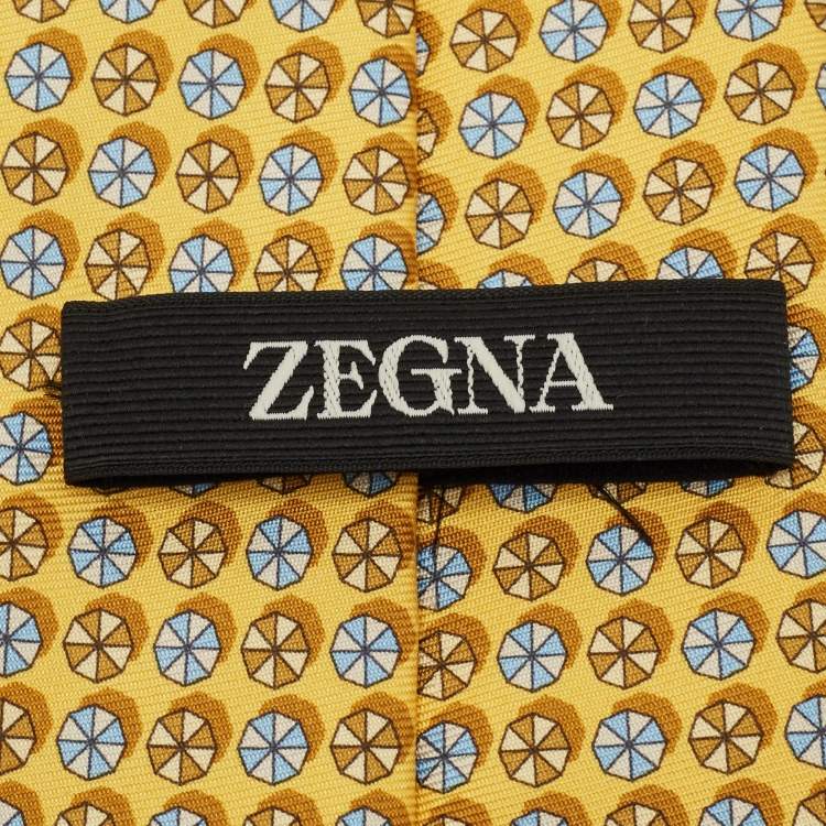 Pre Owned Ermenegildo Zegna Yellow Patterned Silk Tie