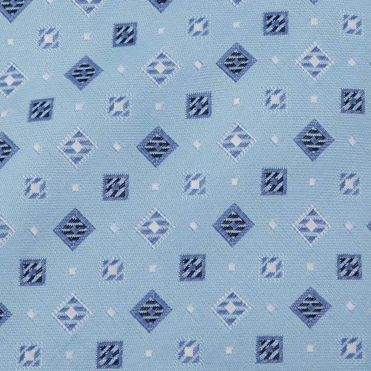 Pre Owned Ermenegildo Zegna Blue Geometric Jacquard Silk Traditional Tie