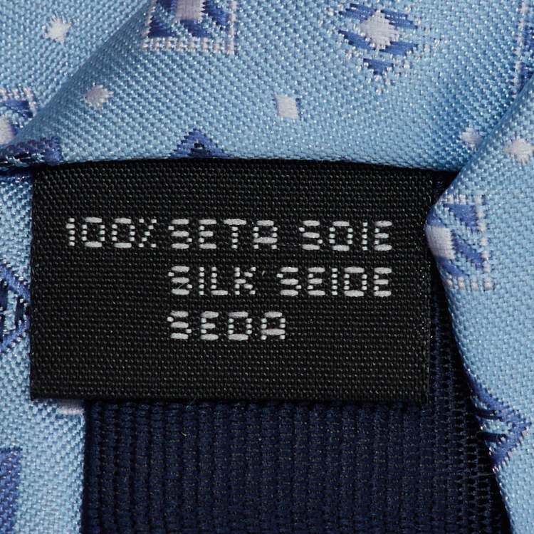 Pre Owned Ermenegildo Zegna Blue Geometric Jacquard Silk Traditional Tie