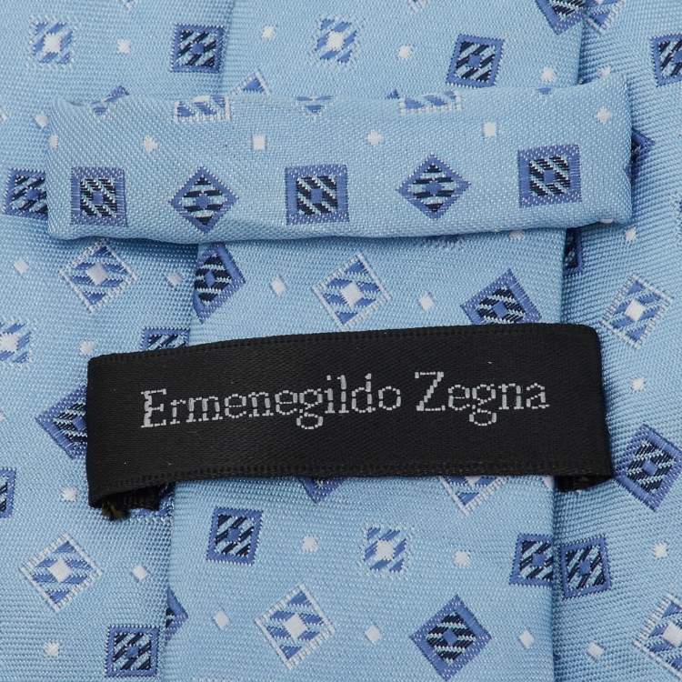 Pre Owned Ermenegildo Zegna Blue Geometric Jacquard Silk Traditional Tie