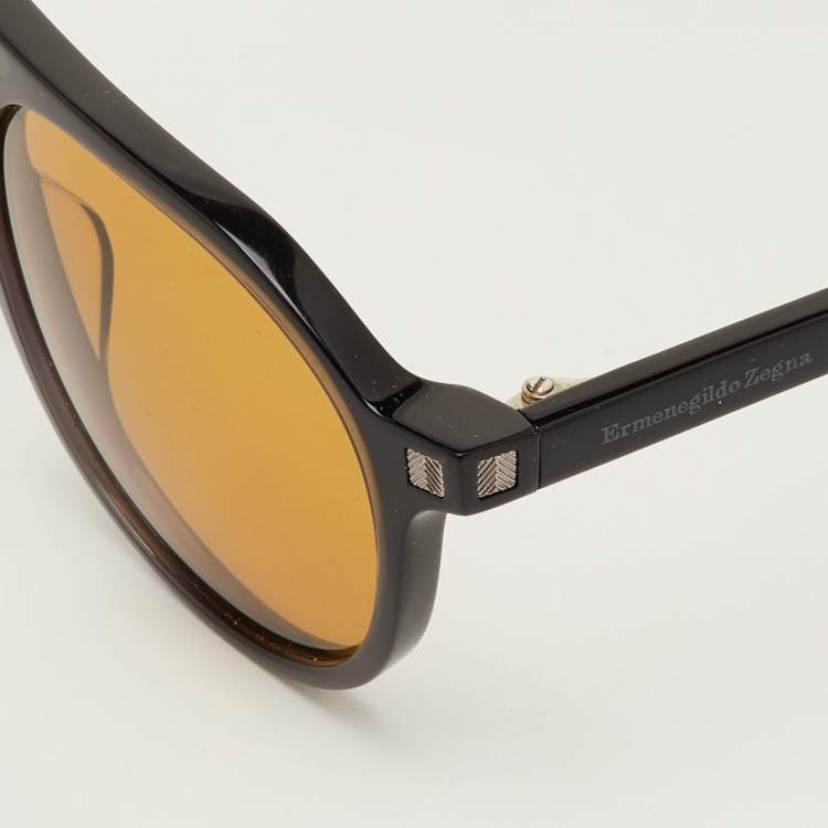 Pre Owned Ermenegildo Zegna Black/Brown Gradient Aviator EZ0123 Aviator Sunglasses 