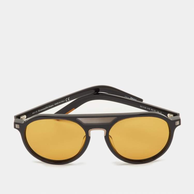 Pre Owned Ermenegildo Zegna Black/Brown Gradient Aviator EZ0123 Aviator Sunglasses 