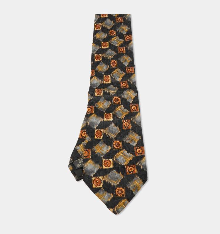 Pre Owned Ermenegildo Zegna Black Print Silk Tie
