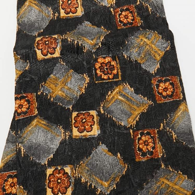 Pre Owned Ermenegildo Zegna Black Print Silk Tie