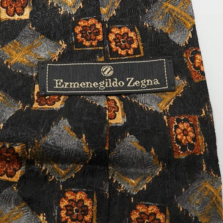Pre Owned Ermenegildo Zegna Black Print Silk Tie