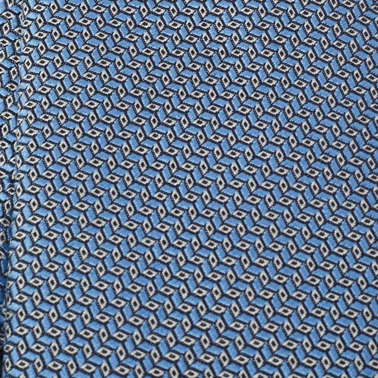 Pre Owned Ermenegildo Zegna Blue Geometric Pattern Silk Tie