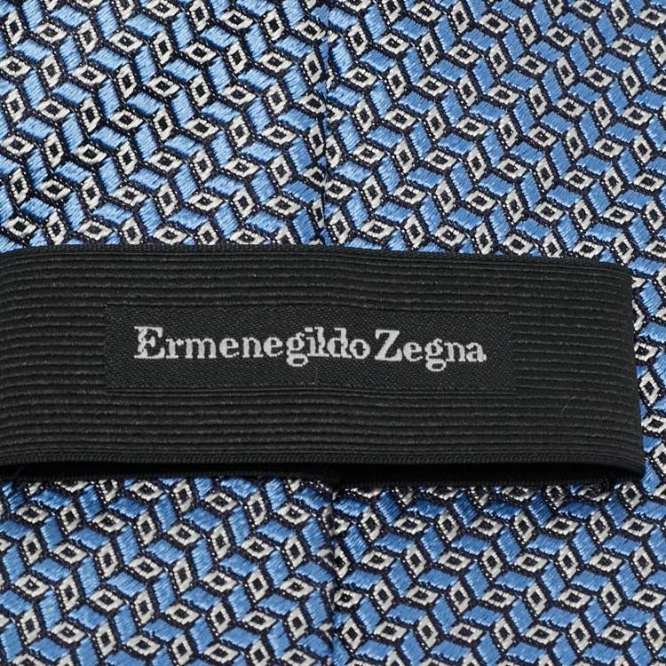 Pre Owned Ermenegildo Zegna Blue Geometric Pattern Silk Tie