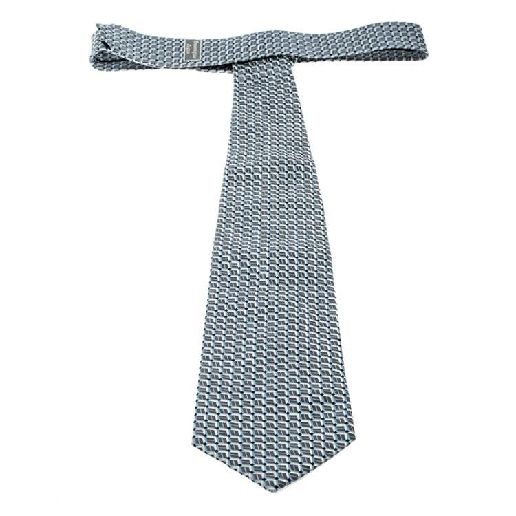 مملوكة مسبقًا Ermenegildo Zegna Vintage Geometric Patterned Silk Jacquard Traditional Tie