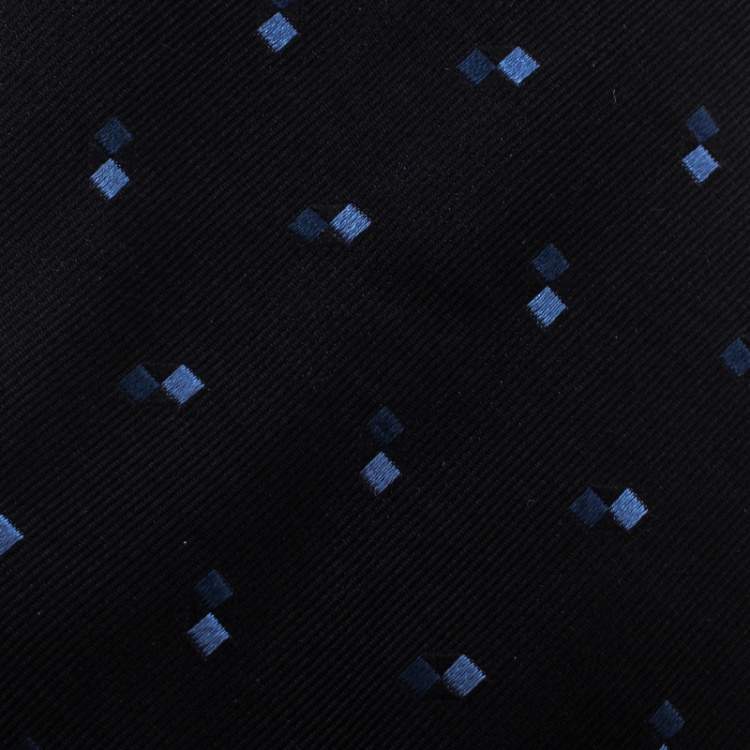 Pre Owned Ermenegildo Zegna Vintage Black and Navy Blue Geometric Pattern Silk Tie