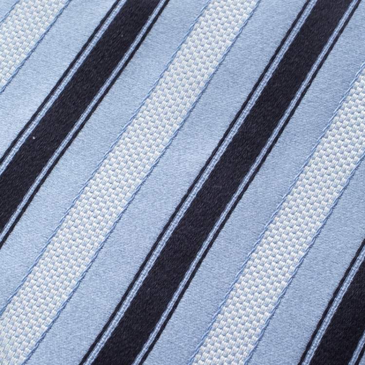 Pre Owned Ermenegildo Zegna Blue Diagonal Striped Silk Jacquard Traditional Tie