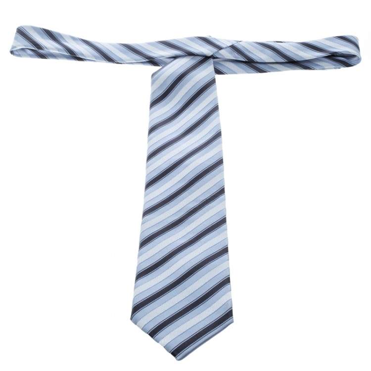 Pre Owned Ermenegildo Zegna Blue Diagonal Striped Silk Jacquard Traditional Tie