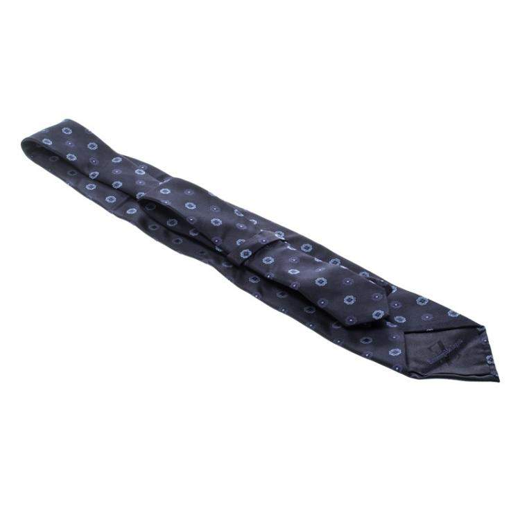 Pre Owned Ermenegildo Zegna Navy Blue Floral Pattern Silk Jacquard Tie