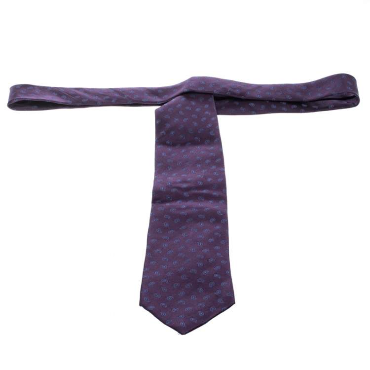 Pre Owned Ermenegildo Zegna Purple Paisley Pattern Silk Jacquard Tie