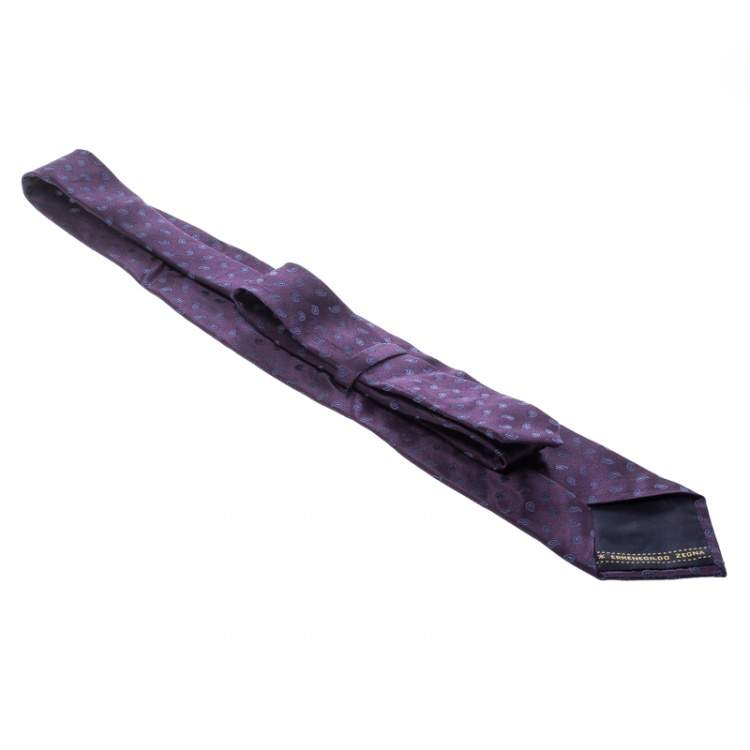 Pre Owned Ermenegildo Zegna Purple Paisley Pattern Silk Jacquard Tie