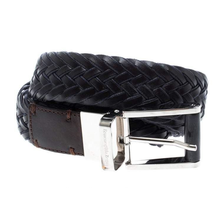 Pre Owned Ermenegildo Zegna Black Woven Leather Belt 110 CM