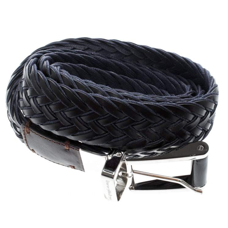 Pre Owned Ermenegildo Zegna Black Woven Leather Belt 110 CM