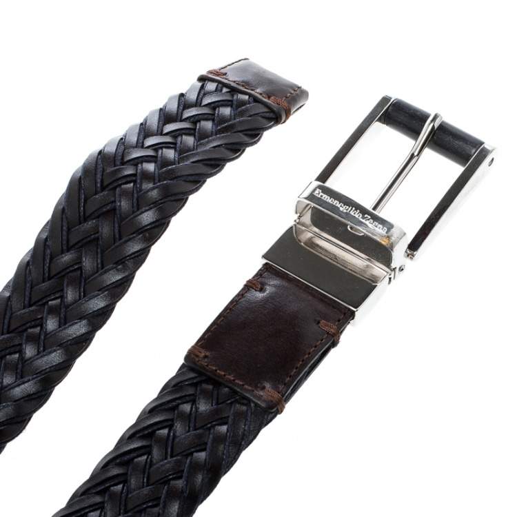 Pre Owned Ermenegildo Zegna Black Woven Leather Belt 110 CM