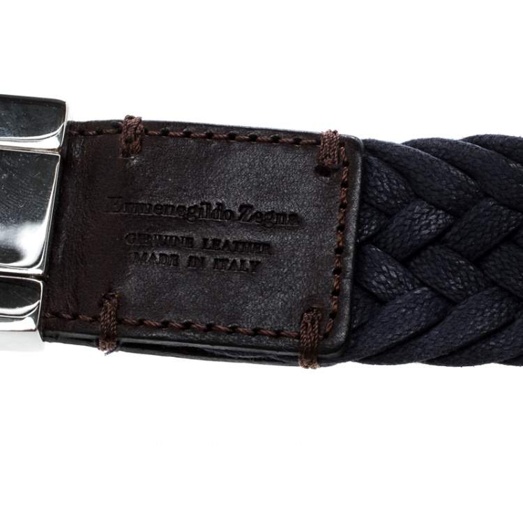 Pre Owned Ermenegildo Zegna Black Woven Leather Belt 110 CM