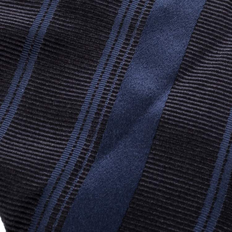 Pre Owned Ermenegildo Zegna Blue Diagonal Striped Cotton and Silk Jacquard Traditional Tie