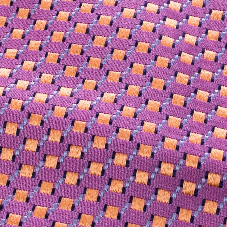 Pre Owned Ermenegildo Zegna Pink Geometric Pattern Silk Jacquard Traditional Tie