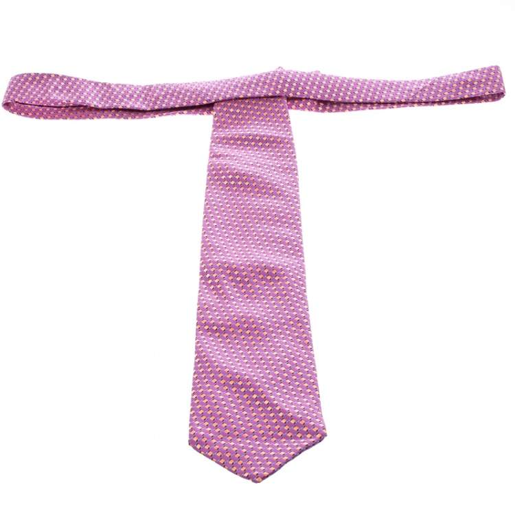 Pre Owned Ermenegildo Zegna Pink Geometric Pattern Silk Jacquard Traditional Tie