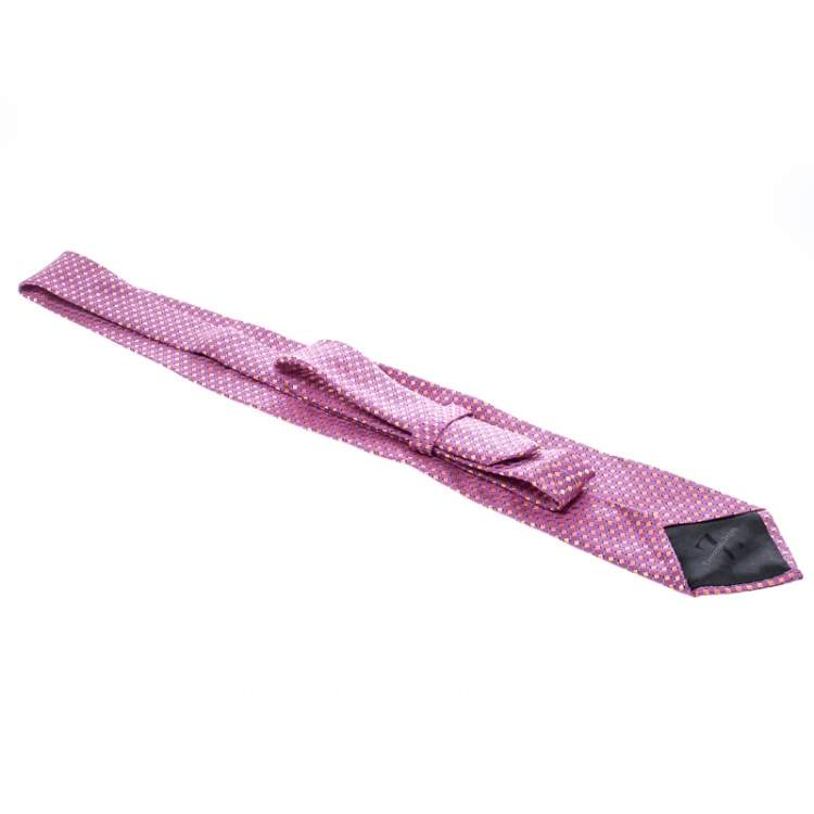 Pre Owned Ermenegildo Zegna Pink Geometric Pattern Silk Jacquard Traditional Tie