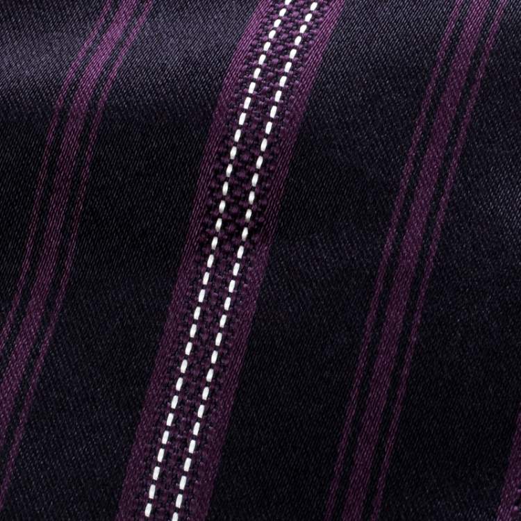 Pre Owned Ermenegildo Zegna Navy Blue and Purple Diagonal Striped Silk Jacquard Tie