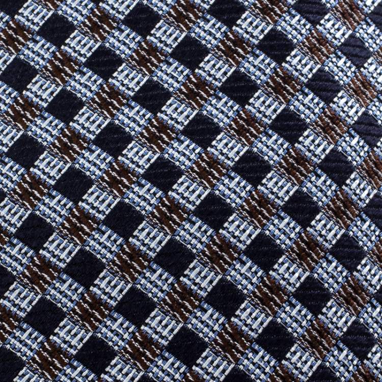Pre Owned Ermenegildo Zegna Navy Blue Checkered Silk Jacquard Tie