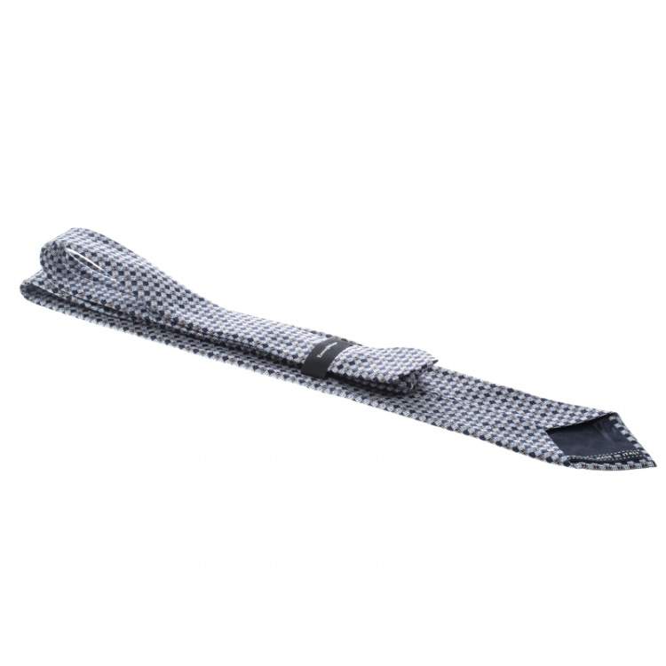 Pre Owned Ermenegildo Zegna Navy Blue Checkered Silk Jacquard Tie