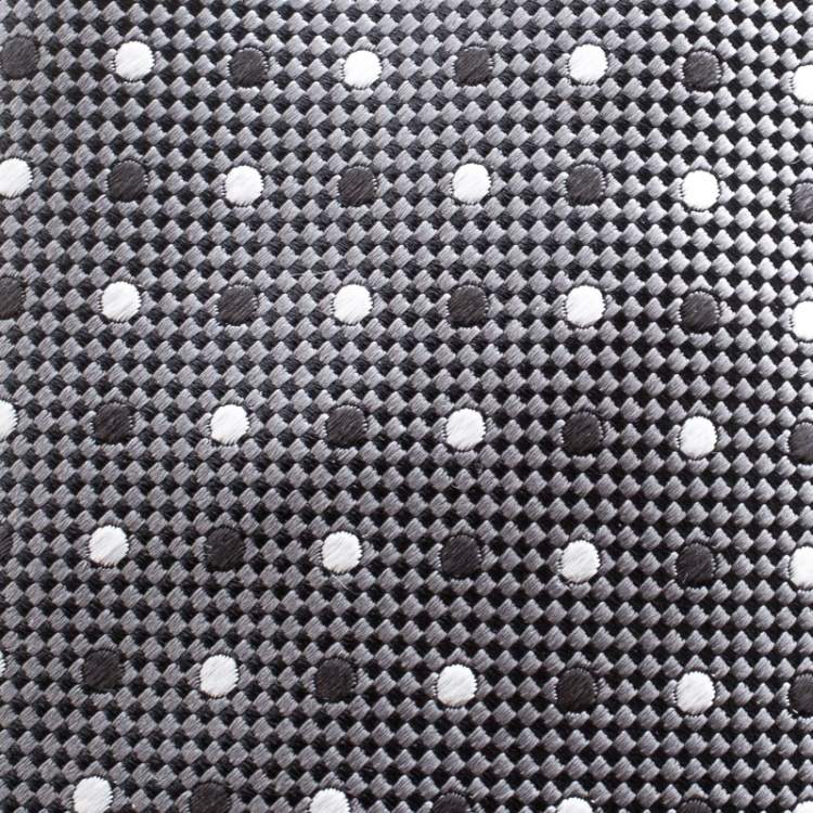 Pre Owned Ermenegildo Zegna Grey and Black Dotted Silk Jacquard Tie