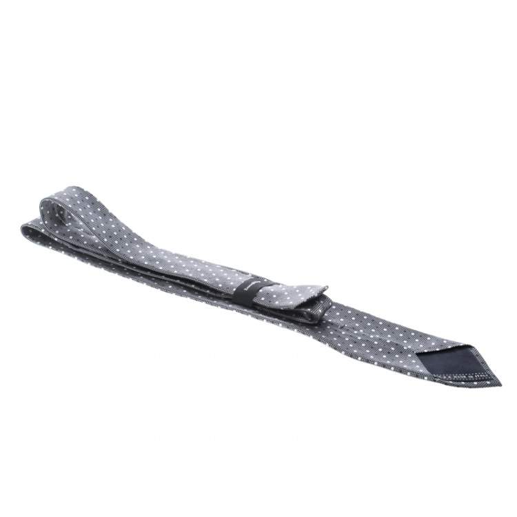 Pre Owned Ermenegildo Zegna Grey and Black Dotted Silk Jacquard Tie