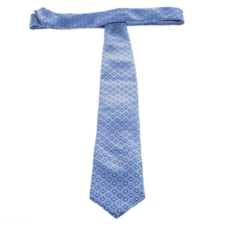 Pre Owned Ermenegildo Zegna Blue Striped Floral Patterned Silk Jacquard Tie