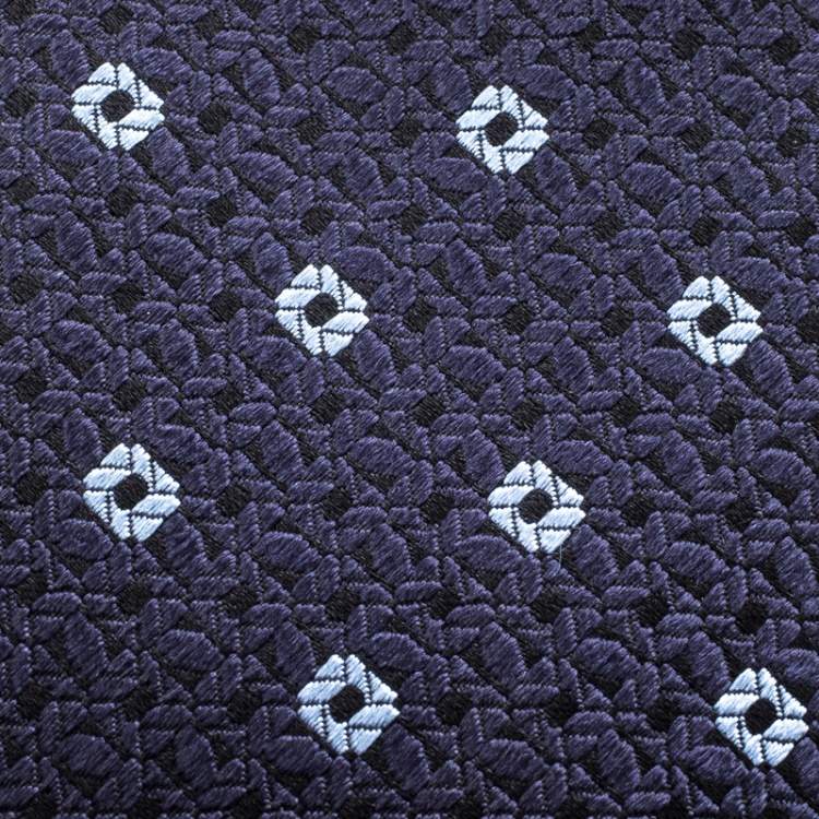 Pre Owned Ermenegildo Zegna Navy Blue Patterned Silk Jacquard Tie